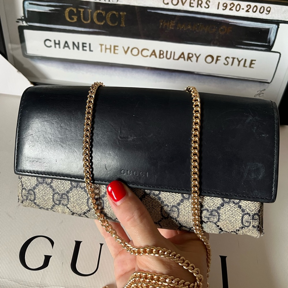 GUCCI GG Monogram Coated Canvas & Leather Large Wallet on Chain
